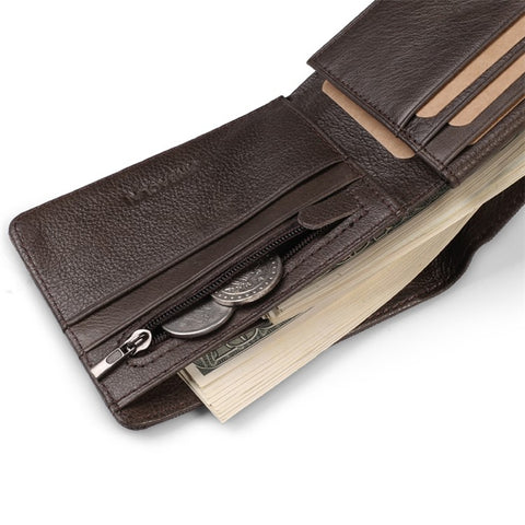 Men Genuine Leather Purse Multi-slot Large Compartment Zipper Wallet