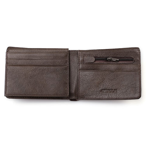 Men Genuine Leather Purse Multi-slot Large Compartment Zipper Wallet