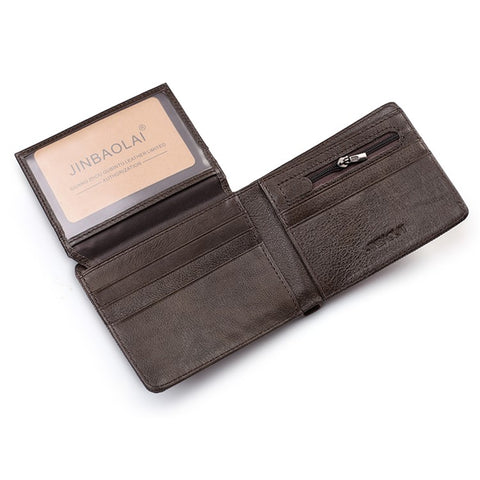 Men Genuine Leather Purse Multi-slot Large Compartment Zipper Wallet