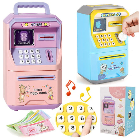 6913 Children Cartoon Piggy Bank ATM Password Box with Music Sound Auto Roll Money Treasure Box Educational Toys