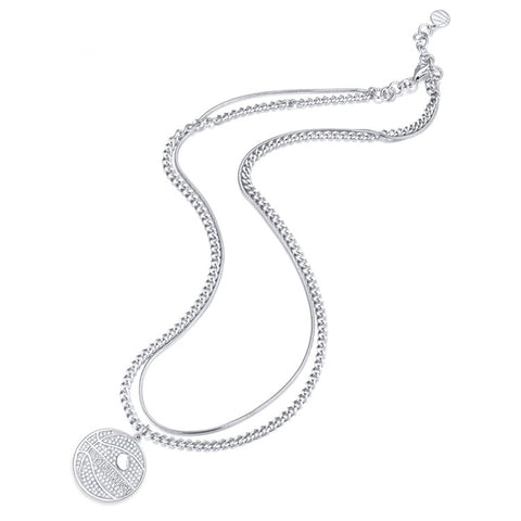 YISIXICI XL13140033 Zirconia Basketball Pendant Necklace S925 Silver Neck Jewelry (Dual Circle Chain)