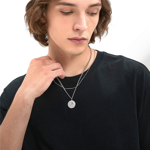 YISIXICI XL13140033 Zirconia Basketball Pendant Necklace S925 Silver Neck Jewelry (Dual Circle Chain)