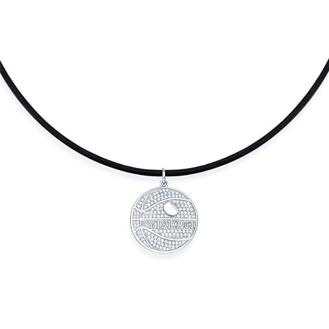 YISIXICI XL13140040 Zirconia Basketball Pendant Necklace S925 Silver Neck Jewelry with Cowhide Leather Rope
