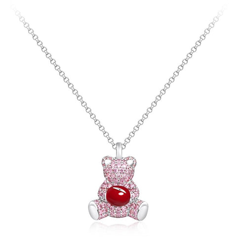 YISIXICI XL13140009 Zirconia Necklace Bear Hugging Red Love Seed Neck Jewelry Gift