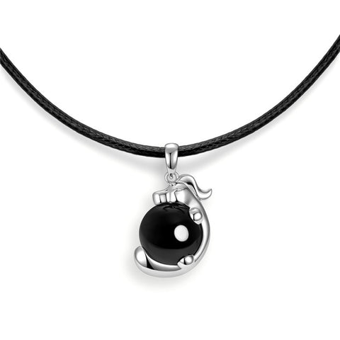 YISIXICI XL13140060 Men's Black Agate Necklace Chinese Dragon Hug Pearl Neck Jewelry Birthday Gift