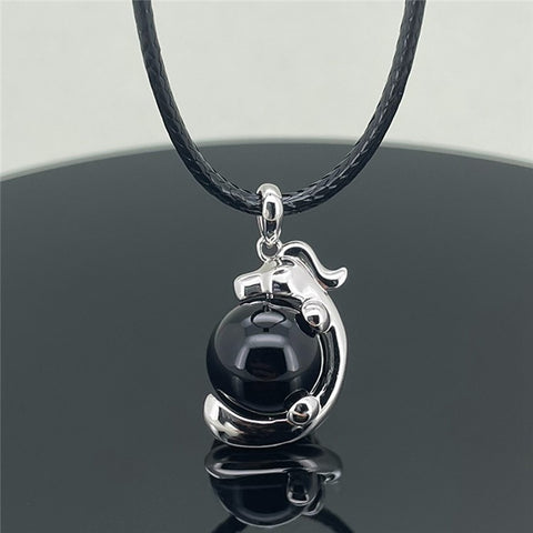 YISIXICI XL13140060 Men's Black Agate Necklace Chinese Dragon Hug Pearl Neck Jewelry Birthday Gift