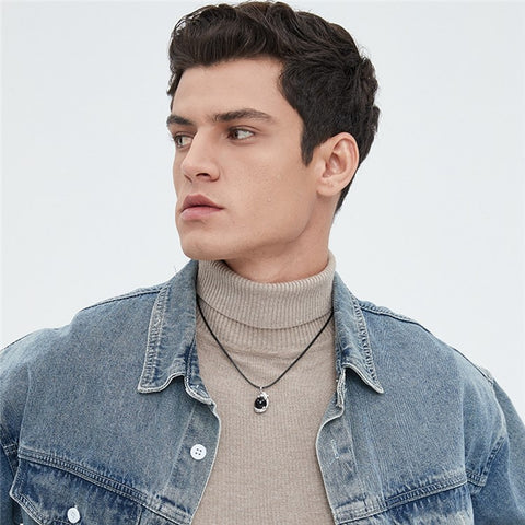 YISIXICI XL13140060 Men's Black Agate Necklace Chinese Dragon Hug Pearl Neck Jewelry Birthday Gift