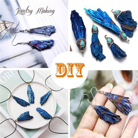 10Pcs / Pack Peacock Feather Style Natural Black Tourmaline Electroplated Colored Tourmaline Pendant, 3cm 5-10g