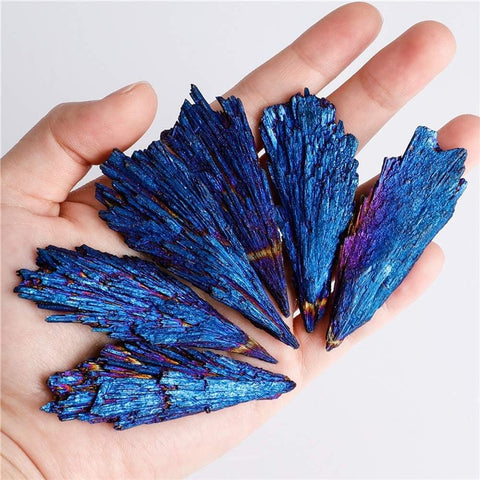 10Pcs / Pack Peacock Feather Style Natural Black Tourmaline Electroplated Colored Tourmaline Pendant, 3cm 5-10g
