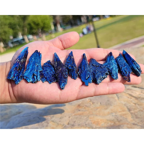 10Pcs / Pack Peacock Feather Style Natural Black Tourmaline Electroplated Colored Tourmaline Pendant, 3cm 5-10g