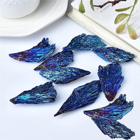 10Pcs / Pack Peacock Feather Style Natural Black Tourmaline Electroplated Colored Tourmaline Pendant, 4-6cm 10-20g