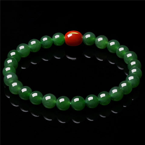 YISIXICI ZL13140001 Green Jade Bracelet Natural Beaded Wrist Jewelry Birthday Gift