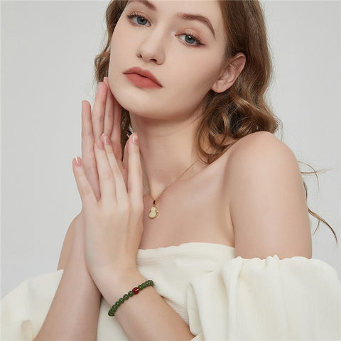 YISIXICI ZL13140001 Green Jade Bracelet Natural Beaded Wrist Jewelry Birthday Gift