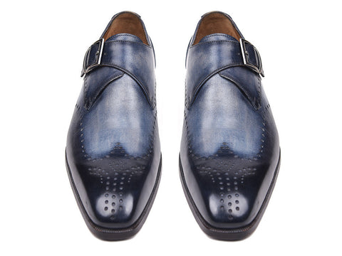 Paul Parkman Wingtip Single Monkstraps Navy (ID#98F54-NVY)