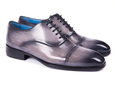 Paul Parkman Men's Cap Toe Oxfords Gray Burnished (ID#1744-GRY)