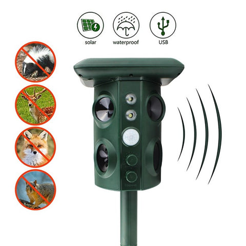 Outdoor Solar Ultrasonic Pest Animal Repeller Repellent Garden for Fox Deer Squirrels Skunk