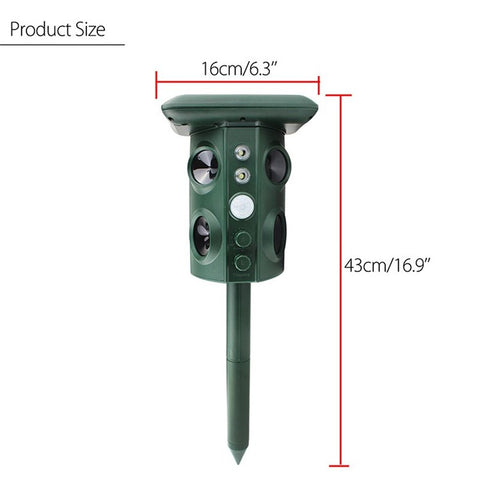 Outdoor Solar Ultrasonic Pest Animal Repeller Repellent Garden for Fox Deer Squirrels Skunk