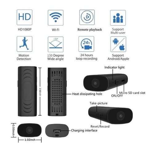 2.4G WiFi Security Camera Rechargeable Indoor Monitoring Camera with Night Vision Motion Detection (App: MTCam HD)