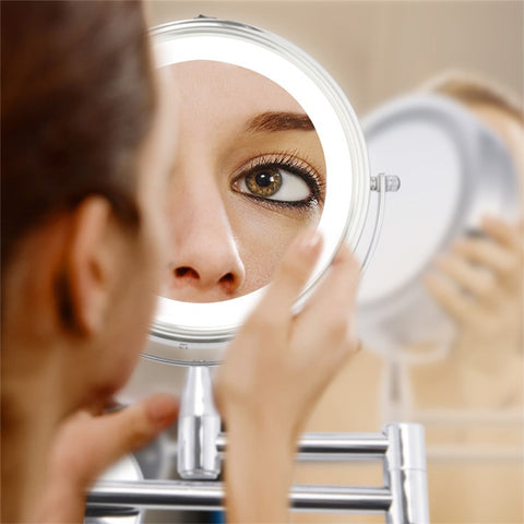 LED Light Vanity Makeup Mirror 10X Magnification Double Sided Rotatable 8 inch Wall Mounted Round Mirror