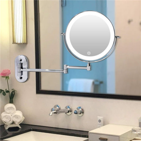 LED Light Vanity Makeup Mirror 10X Magnification Double Sided Rotatable 8 inch Wall Mounted Round Mirror