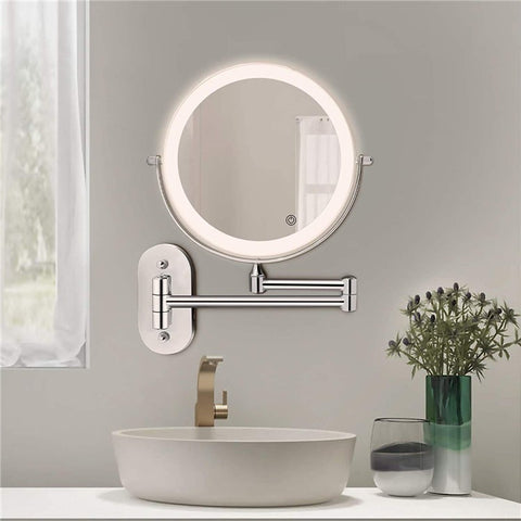 LED Light Vanity Makeup Mirror 10X Magnification Double Sided Rotatable 8 inch Wall Mounted Round Mirror
