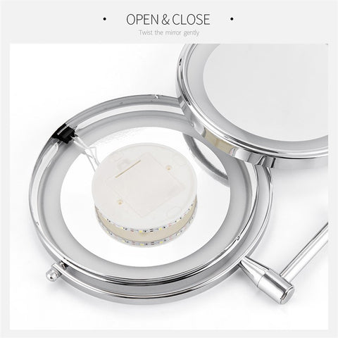 LED Light Vanity Makeup Mirror 10X Magnification Double Sided Rotatable 8 inch Wall Mounted Round Mirror