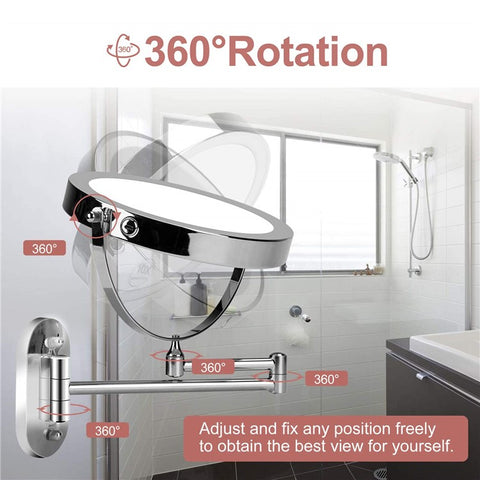 LED Light Vanity Makeup Mirror 10X Magnification Double Sided Rotatable 8 inch Wall Mounted Round Mirror