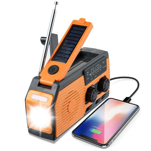 HY-068 Hand Crank Solar AM / FM Radio Reading Light SOS Emergency Flashlight  Power Bank