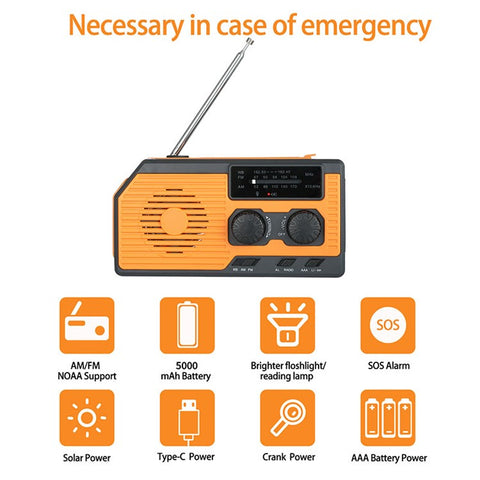 HY-068 Hand Crank Solar AM / FM Radio Reading Light SOS Emergency Flashlight  Power Bank