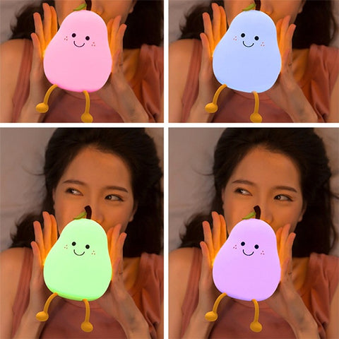 Cute Pear Night Light with Timer Dimmable Kids Nursery Pear Lamps USB Rechargeable Night Lamp for Bedroom