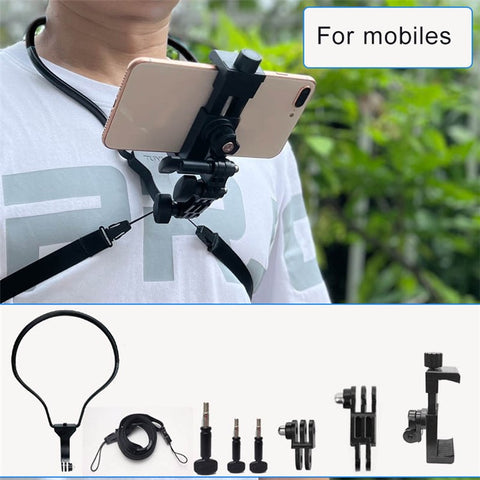 TUYU Smart Mobile Phone Stand Hanging on Neck Phone Mount Camera Holder for Gopro Sports Camera