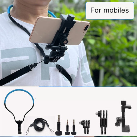 TUYU Smart Mobile Phone Stand Hanging on Neck Phone Mount Camera Holder for Gopro Sports Camera
