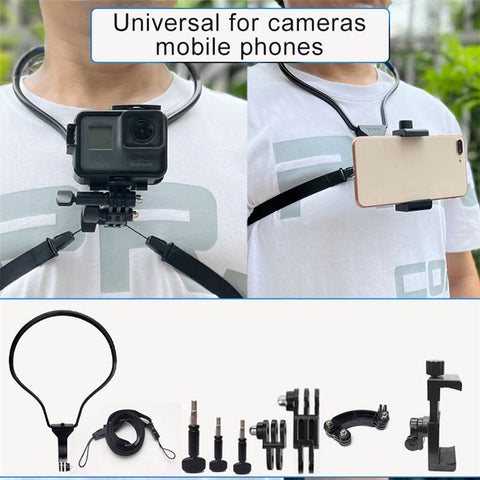 TUYU Smart Mobile Phone Stand Hanging on Neck Phone Mount Camera Holder for Gopro Sports Camera