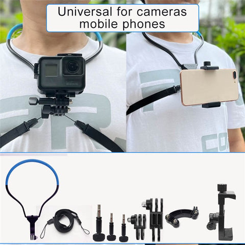 TUYU Smart Mobile Phone Stand Hanging on Neck Phone Mount Camera Holder for Gopro Sports Camera