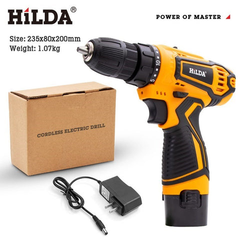 HILDA Electric Drill Screwdriver 21V US Plug Rechargeable Cordless Woodworking Drill Power Tool Power Drill Driver