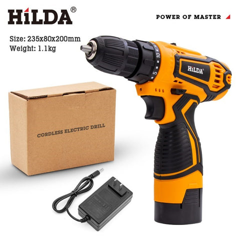 HILDA Electric Drill Screwdriver 21V US Plug Rechargeable Cordless Woodworking Drill Power Tool Power Drill Driver
