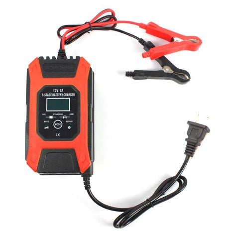 FOXSUR 12V 7A 7-Stage Battery Charger Automobile Pulse Repair Lead-Acid Battery Charger Maintainer for Car, Motorcycle