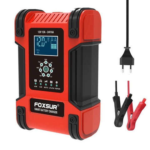 FOXSUR 12V 24V 12A Car Battery Charger 7-Stage Smart Lead-Acid Battery Charger Pulse Repair Maintainer