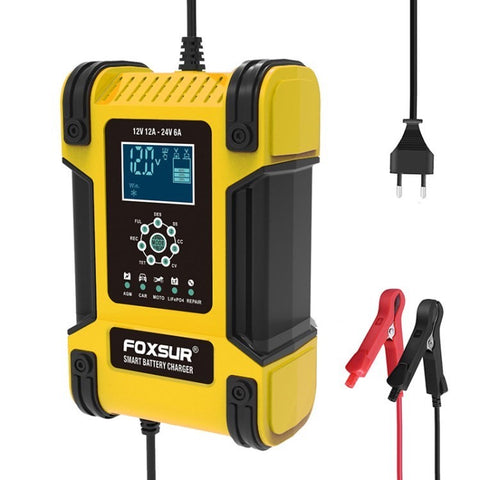 FOXSUR 12V 24V 12A Car Battery Charger 7-Stage Smart Lead-Acid Battery Charger Pulse Repair Maintainer