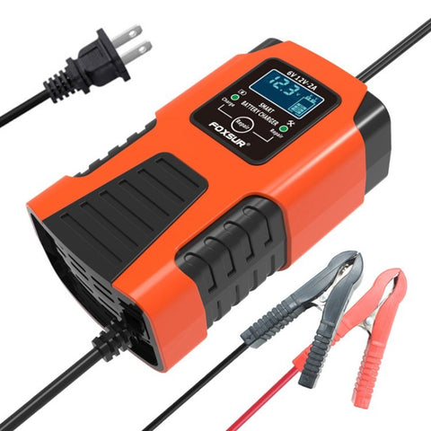 FOXSUR 6V / 12V 2A Car Motorcycle Battery Charger Battery Maintainer 3-Stage Smart Automatic Pulse Repair Charger