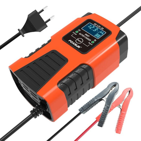 FOXSUR 6V / 12V 2A Car Motorcycle Battery Charger Battery Maintainer 3-Stage Smart Automatic Pulse Repair Charger
