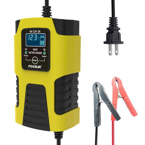 FOXSUR 6V / 12V 2A Car Motorcycle Battery Charger Battery Maintainer 3-Stage Smart Automatic Pulse Repair Charger