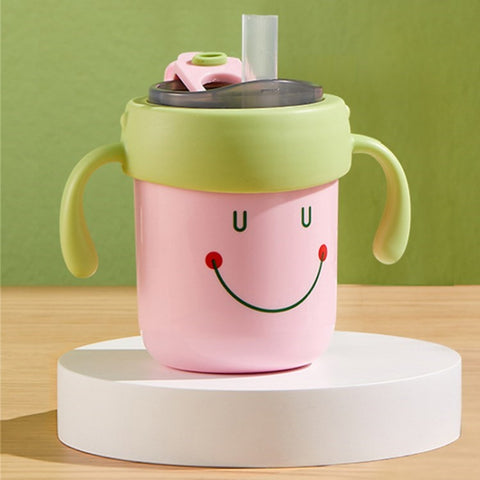 300ml Toddler Stainless Steel Sippy Cup with Scale, Handles Anti-Drop Portable Baby Cup (No FDA, BPA-Free)