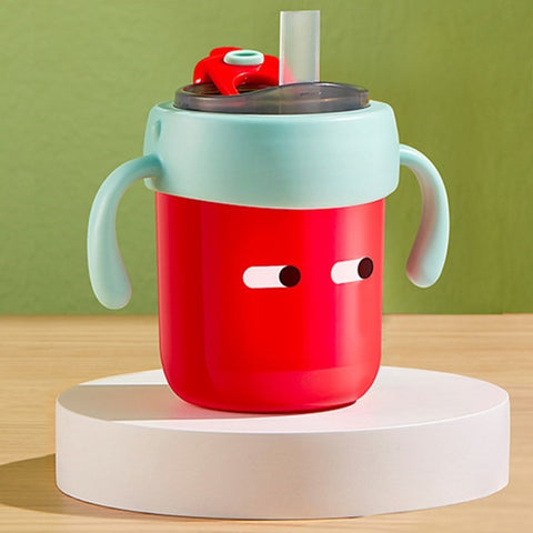 300ml Toddler Stainless Steel Sippy Cup with Scale, Handles Anti-Drop Portable Baby Cup (No FDA, BPA-Free)