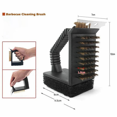 3-in-1 Barbecue Copper Wire Brush Stainless Steel Scraper BBQ Cleaning Tool