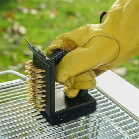 3-in-1 Barbecue Copper Wire Brush Stainless Steel Scraper BBQ Cleaning Tool