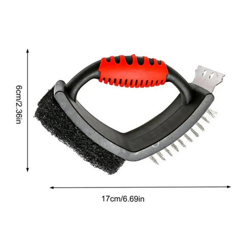 3-in-1 Barbecue Cleaning Brush Steel Wire / Copper Wire BBQ Brush Scouring Pad Scraper