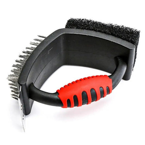 3-in-1 Barbecue Cleaning Brush Steel Wire / Copper Wire BBQ Brush Scouring Pad Scraper