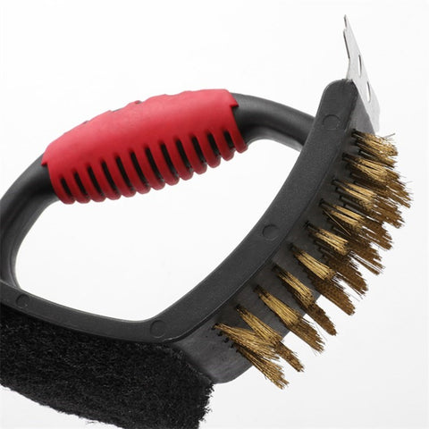 3-in-1 Barbecue Cleaning Brush Steel Wire / Copper Wire BBQ Brush Scouring Pad Scraper