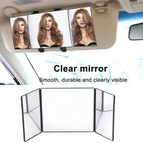Car Sun Visor Wide View Collapsible Tri-Fold Makeup Mirror Auto Sunshade Cosmetic Mirror